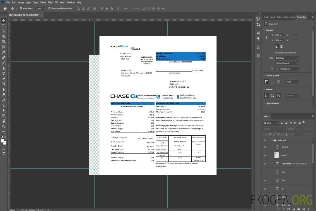 Relevé de carte de crédit USA Chase template